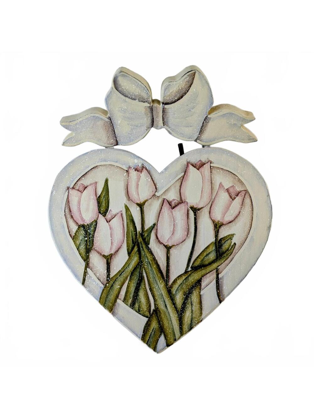 Hand-painted Tulip Heart Bow Hanger